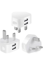 Pack of 3 Dual Port USB Plug UK Adapter Compact Mains Charge 2.1A with Smart IC
