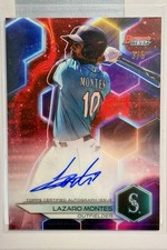 2023 Bowman’s Best Lazaro Montes AUTO Red Lava Refractor /5 Mariners SSP B23-LM