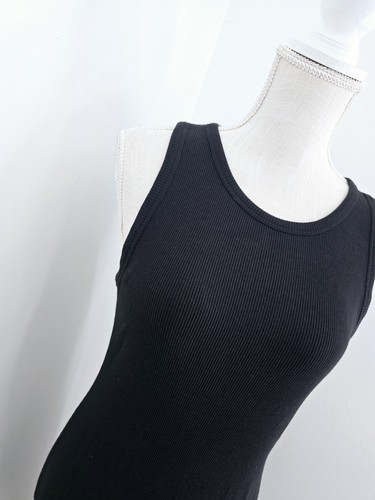 Abito tubino midi Theory nero a costine bodycon dritto stretto senza maniche L Large - Foto 4 di 8