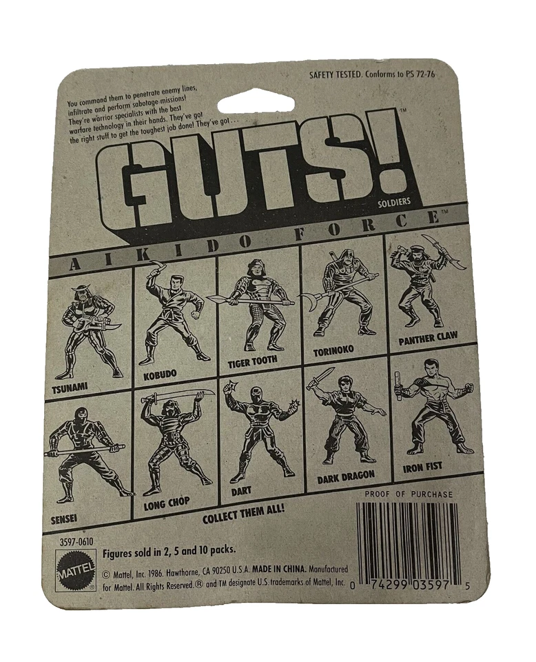 Vintage 1986 Mattel Guts! Soldiers Aikido Force - Kobudo e dente de tigre no cartão - Imagem 2 de 3