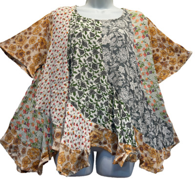 Nw SACRED THREADS floral patch funky hippy flared rayon TOP BLOUSE 20W Free ship