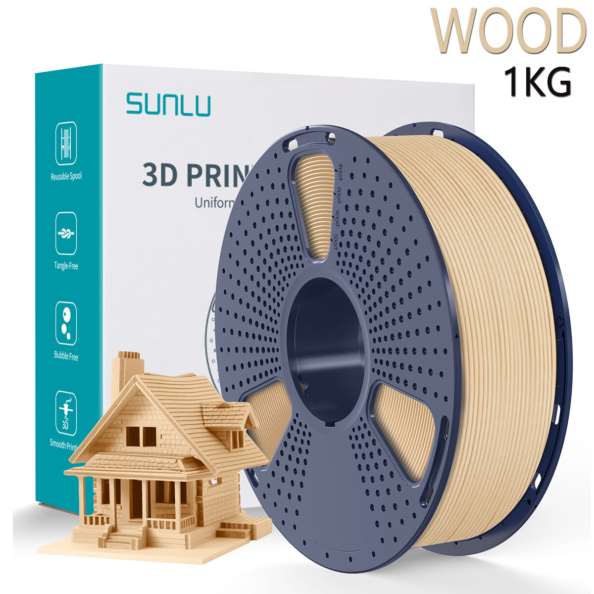 SUNLU 1KG Upgrade PLA WOOD 3D Printer Filament Fit Most FDM