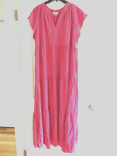 NWT Calvin Klein Women's Magenta Bright Pink Flutter-Sleeve Tiered Maxi Dress 14