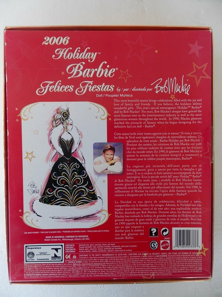 barbie holiday 2006 collector felices fiestas bob mackie doll
