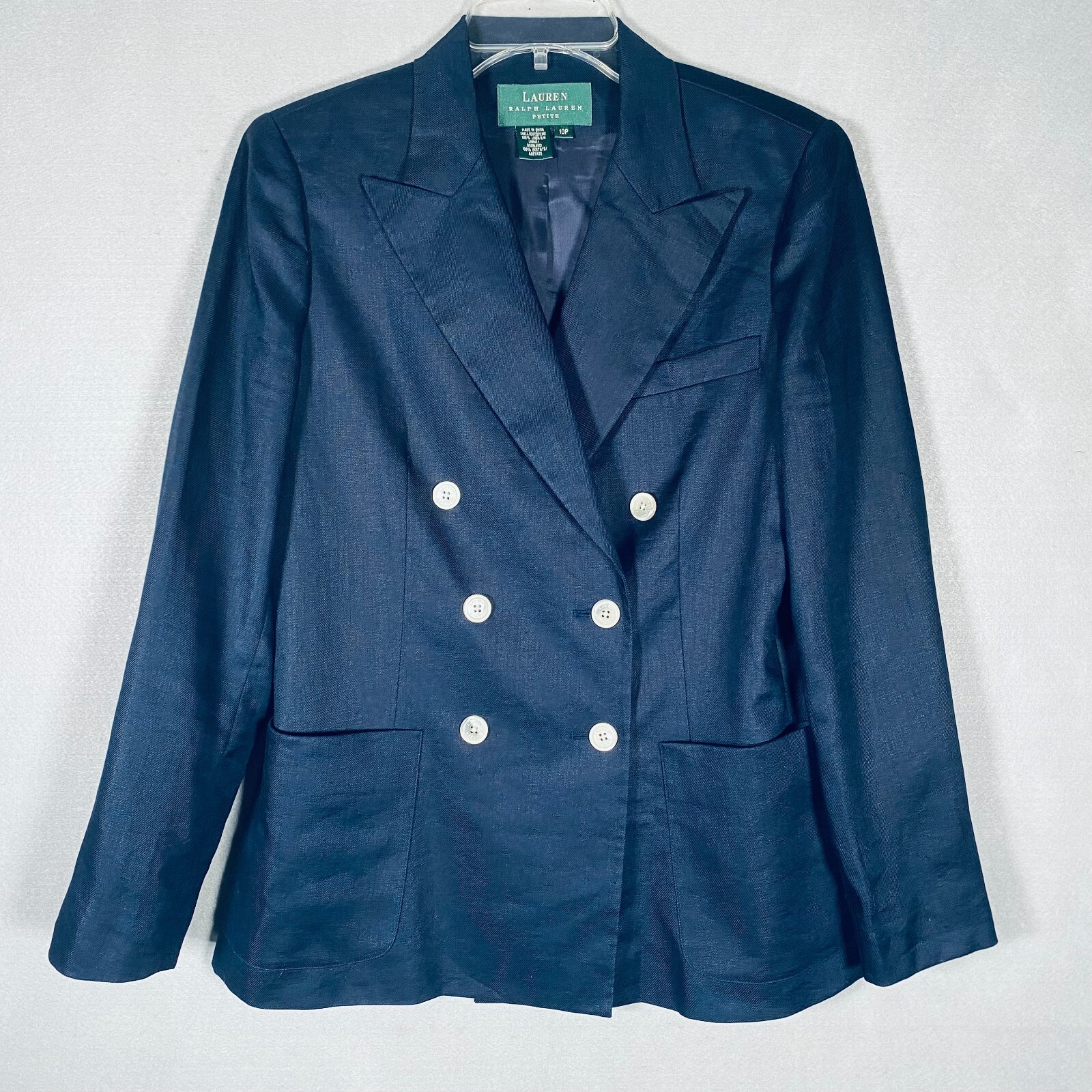 Lauren Ralph Lauren Double Breasted Blazer Womens 10P Navy Blue Linen Jacket eBay