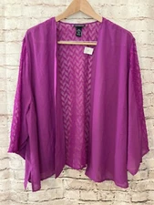 Catherines Top Womens 3X Purple Open Front Burnout Flowy Draped Cape Plus