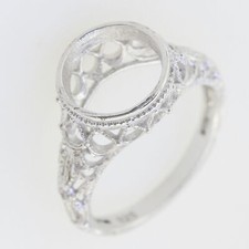 Art Deco Style Sterling Silver Semi Mount Ring Setting Round RD 9x9mm Sz 6