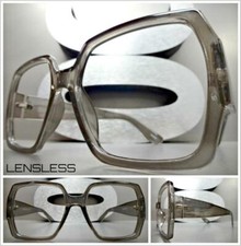Oversized Exaggerated RETRO Large Gray Lensless Eye Glasses Frame Only NO Lens