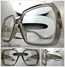 Oversized Exaggerated RETRO Large Gray Lensless Eye Glasses Frame Only NO Lens