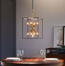 Clyde 25-Watt 9-Light Black and Gold Modern Sputnik Pendant Chandelier Light