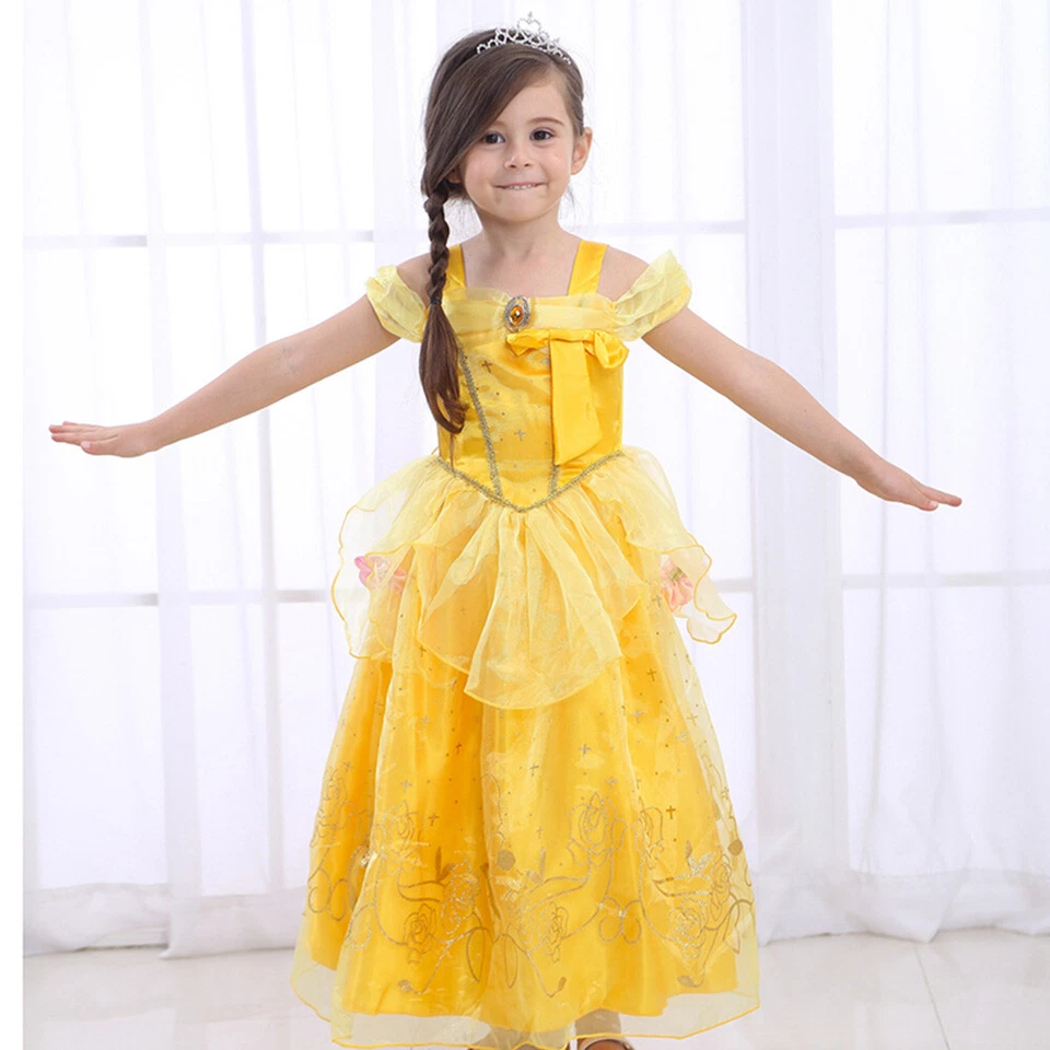 Girls Belle Costume Party Dress Princess Fancy Dress Kids Birthday Cosplay Gifts - Image 3 of 4