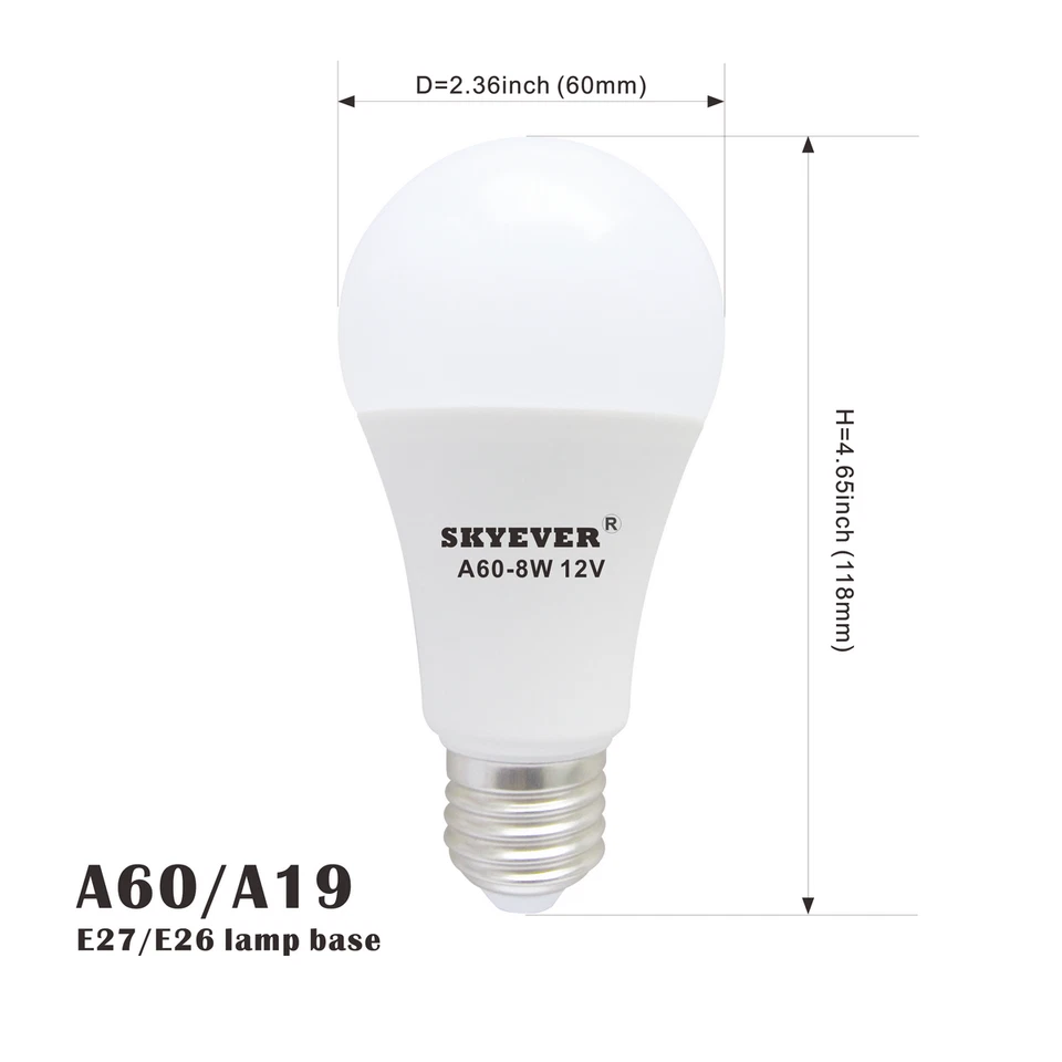 6 pcs Led Light Bulb 8W A19 A60 E26 Cool White 12V Low Voltage Lamp Bulb 800lm - Image 2 of 4