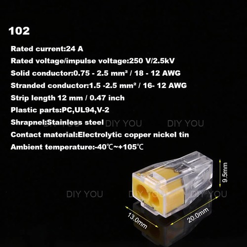 100pcs 102-108 Universal Compact Wire Wiring Connector Conductor Terminal Block - Picture 12 of 17