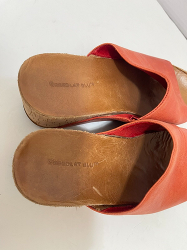 Chocolat Blu Manny Womens Burnt Orange Leather Open Toe Wedge Sandal SZ 7.5 cork - Picture 12 of 20