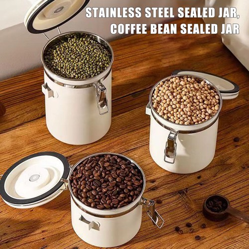 Coffee Canister Airtight Coffee Storage Jar Vacuum Storage Bean Container Scoop - Picture 2 of 17
