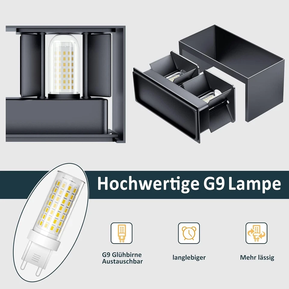 Wandlampe Cube Würfel LED Wand Leuchte Lampe Up Down außen/innen wasserdicht G9 - Bild 4 von 4