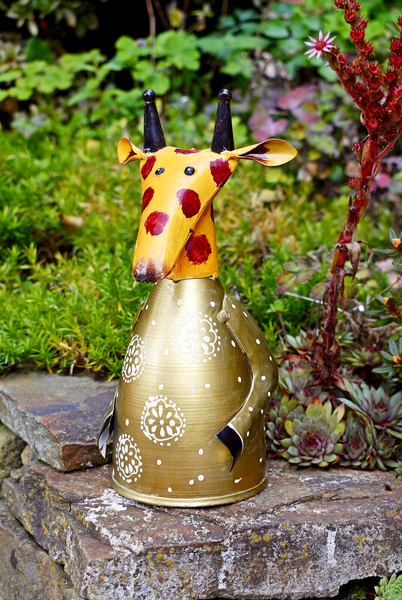 ❀ Zaunhocker Giraffe 24 Cm Zaunfigur Pfostenhocker Zauntier Metall Gold Gw-image