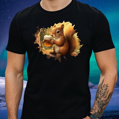 Mens Squirrel Beer Print Cotton T-Shirt Size XS to 5XL