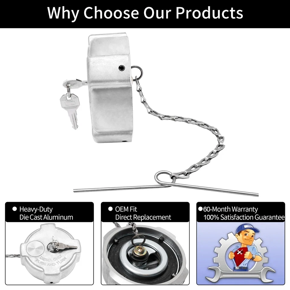 2x Locking Diesel Fuel Cap for 96-18 Freightliner Cascadia Columbia 03-37017-002 - Изображение 4 из 4