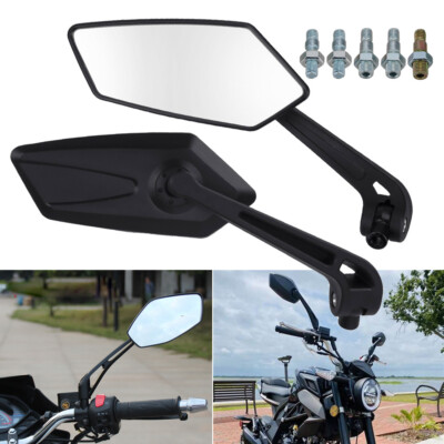 Black Short Stem Motorcycle Side Rear View Mirrors 8/10mm Fits for