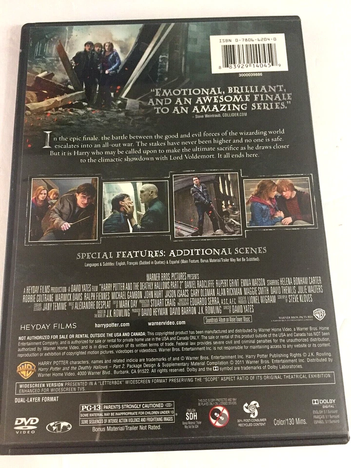 Harry Potter and the Deathly Hallows Part 2 DVD Ships  Same Day With Tracking - Image 2 of 2