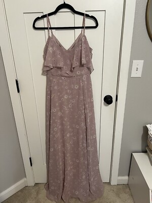 Birdy Grey Size Small Formal Floral Maxi Dress Chiffon Side Slit Spaghetti Strap