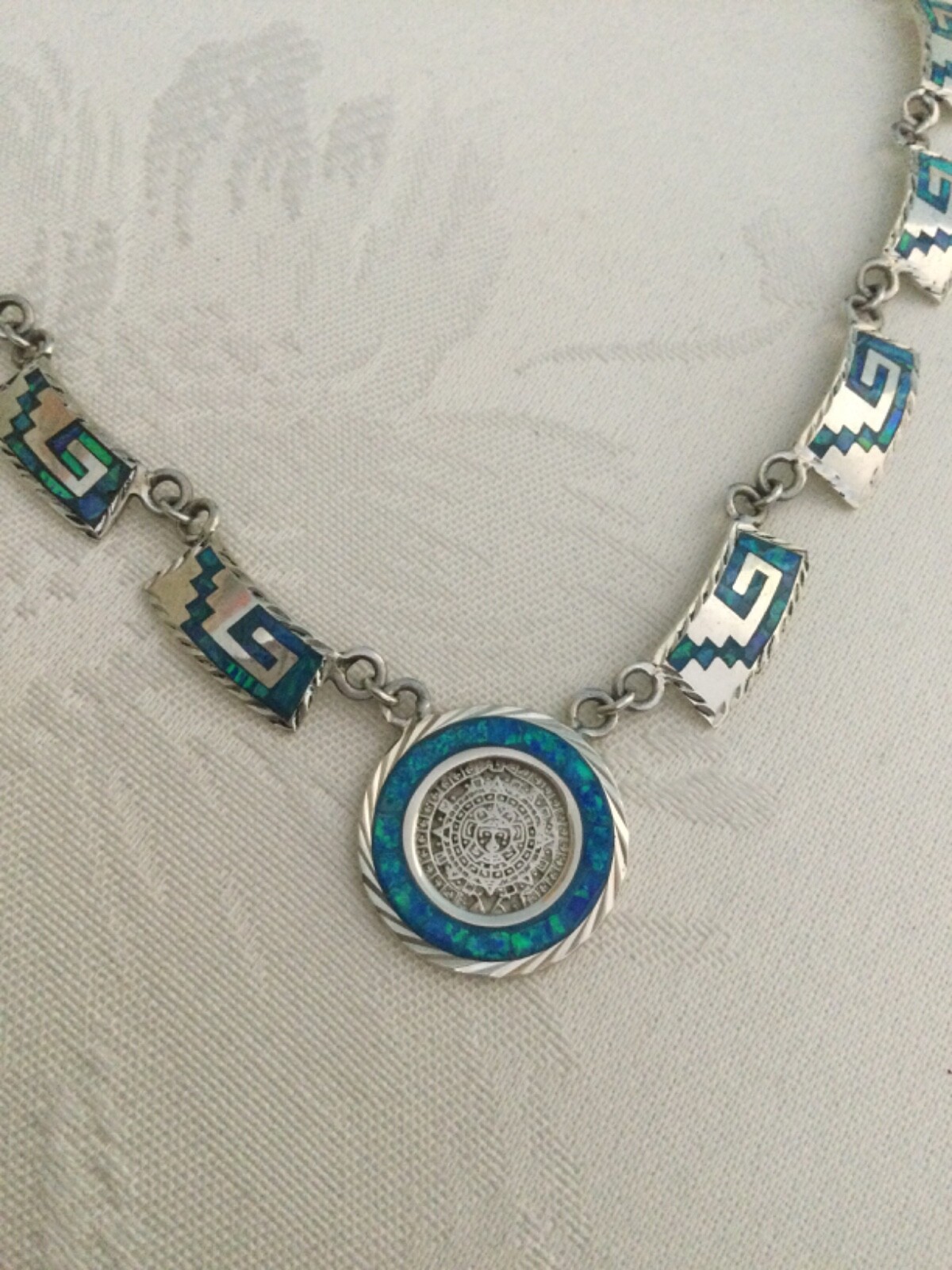 Solid Sterling Silver Fire Opal Blue Mayan Coin G… - image 3