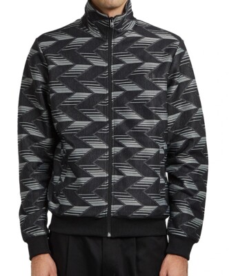 FRED PERRY CHEVRON STRIPED TRACK JACKET FULL ZIP J5546 102 BLACK NEW WITH TAGS