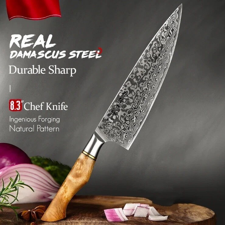 Damascus Steel Blade Kitchen Knife Chef Chefs Chopping Dicing Cooking Large Big