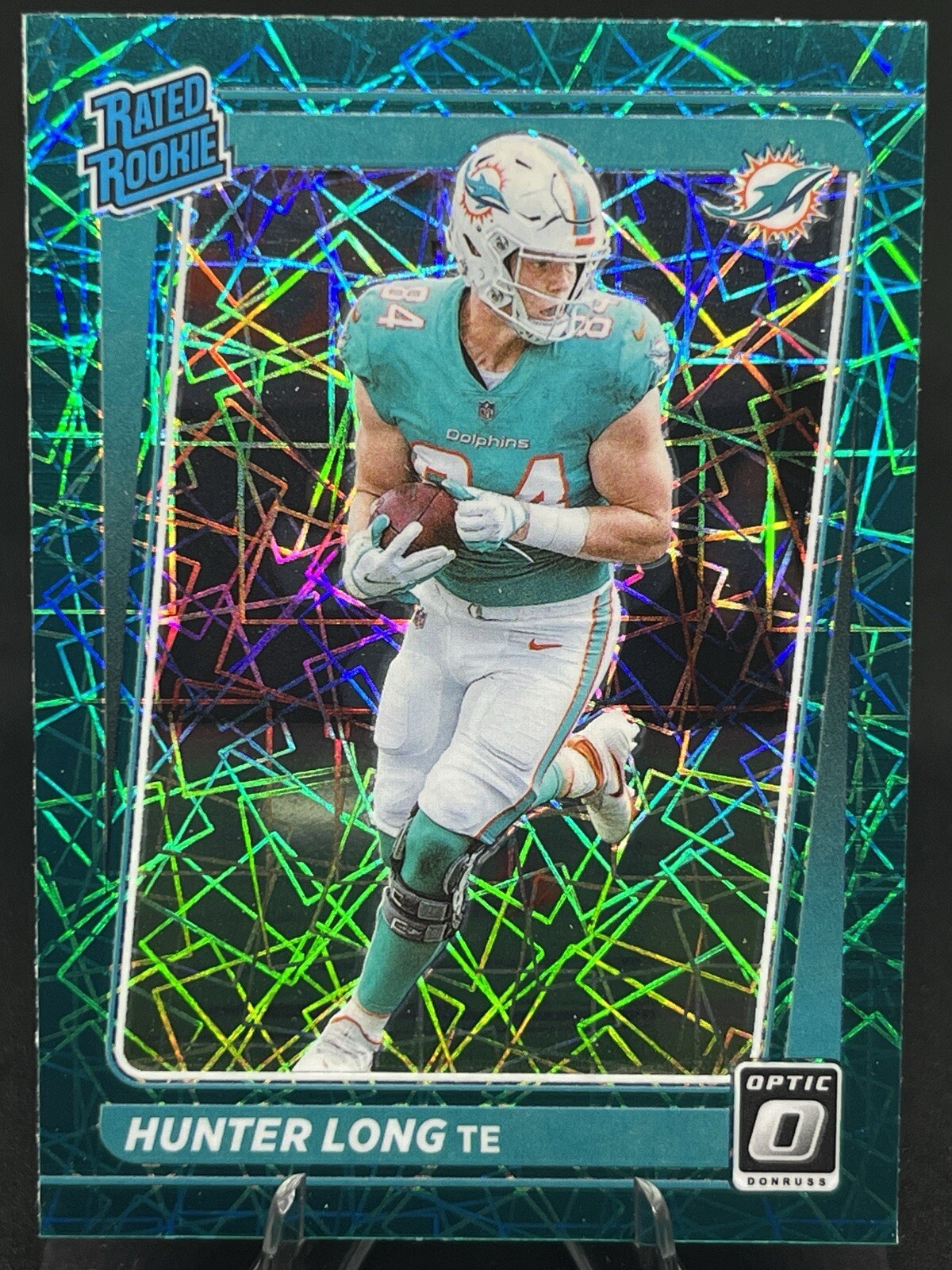 HUNTER LONG 2021 Donruss Optic Rated Rookie TEAL VELOCITY PRIZM #281 Dolphins