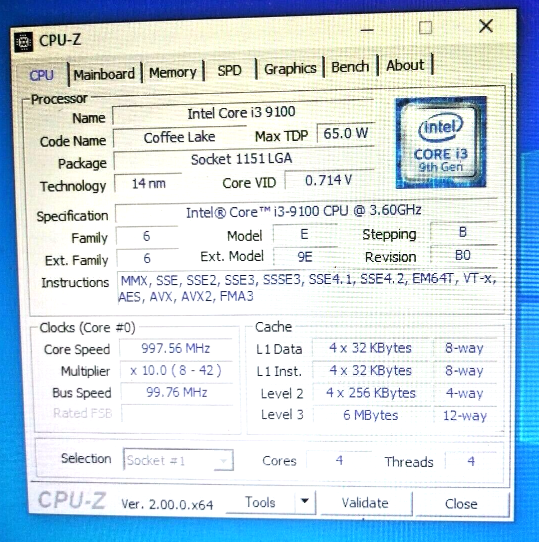 PCパーツCPU Intel Core i3-9100  3.6GHZ