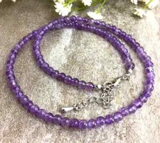 Genuine Amethyst Round Gemstone 18" Beaded Healing Necklace Gift For Girls Woman