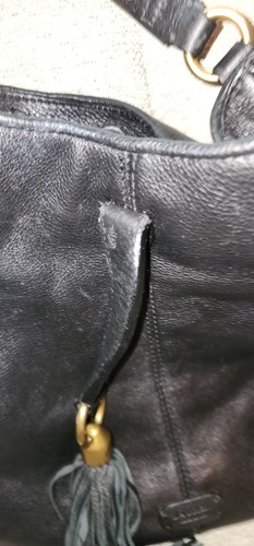 RALPH LAUREN BLACK PEBBLE LEATHER HOBO SHOULDER BAG PURSE w/ TASSEL - Picture 8 of 14