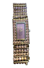 D&G Watch Ladies Rectangular Crystal Quartz Dress Wristwatch purple dress watch