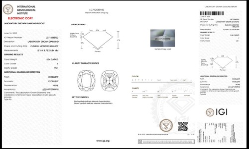 5.04 Cushion Lab Grown Diamond For Engagement Ring IGI Certified F VS1 - Picture 4 of 11