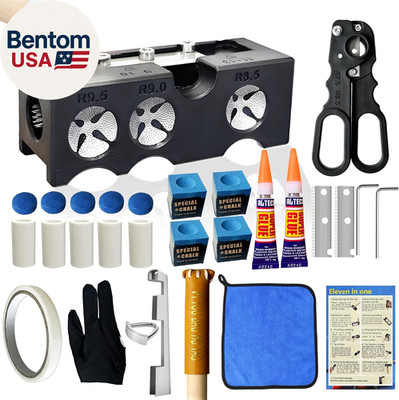 11-In-1 Pool Cue Tip Repair Kit, Professional All-In-One Pool Stick Tip Tool for