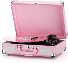 Vinyl Record Player3-Speed Bluetooth Suitcase Portable Belt-Driven Record Player