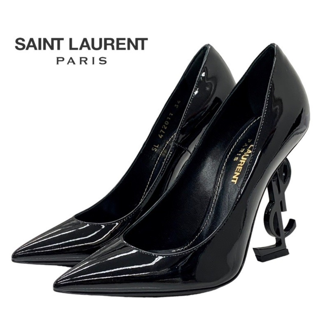 Saint Laurent decolte oppio logo YSL tacco vernice nero usato0
