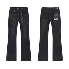 Black Purple Brand Designer Rhinestones Denim Jeans Street Casual Flared Jeans