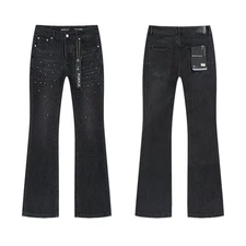 Black Purple Brand Designer Rhinestones Denim Jeans Street Casual Flared Jeans