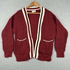 Universal Thread Cardigan Womens S Maroon Chunky Knit Varsity Stripe Sweater