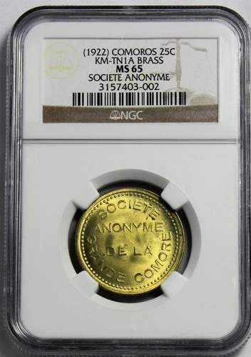 Comoros - (1915) Societe Anonyme 25c ESSAI in NGC MS 65