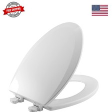 Wood Elongated Toilet Seat, Easy Clean Hinges, White Durable enameled wood ...