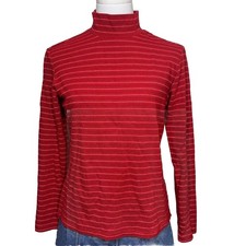 GAP Women's Mock Neck Long Sleeve Top Red Stripped Size M Made In USA