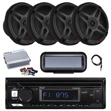 Pyle Marine Bluetooth Radio, Cover, 4x 6.5" Wireless Speakers, Amp,Kit, Antenna
