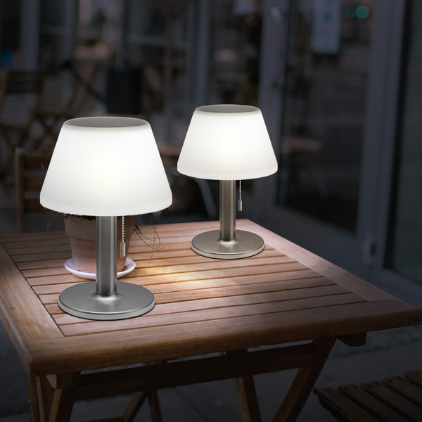 Solarlampe Tischleuchte AußEnleuchte Led Weiß Silber Zugschalter Dimmbar 2Er Set-image