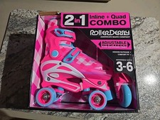 NEW RD Roller derby girls skates adjustable Size 3-6 BRIGHT PINK  Blue-NIB