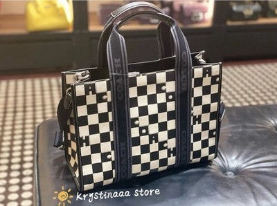 Coach Smith Tote With Checkerboard Print in Silver/Black/Chalk