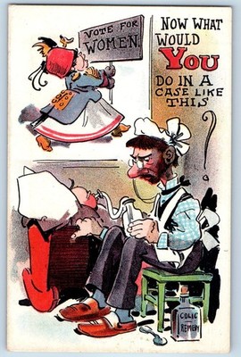 c1910s Womens Suffrage Jewish Man What Would You Do In A Case Like This Postcard