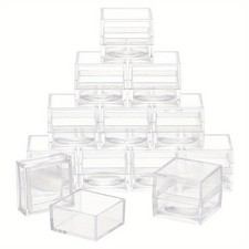 15pcs Transparent Plastic Bead Containers with Hinged Lids Flip Cover